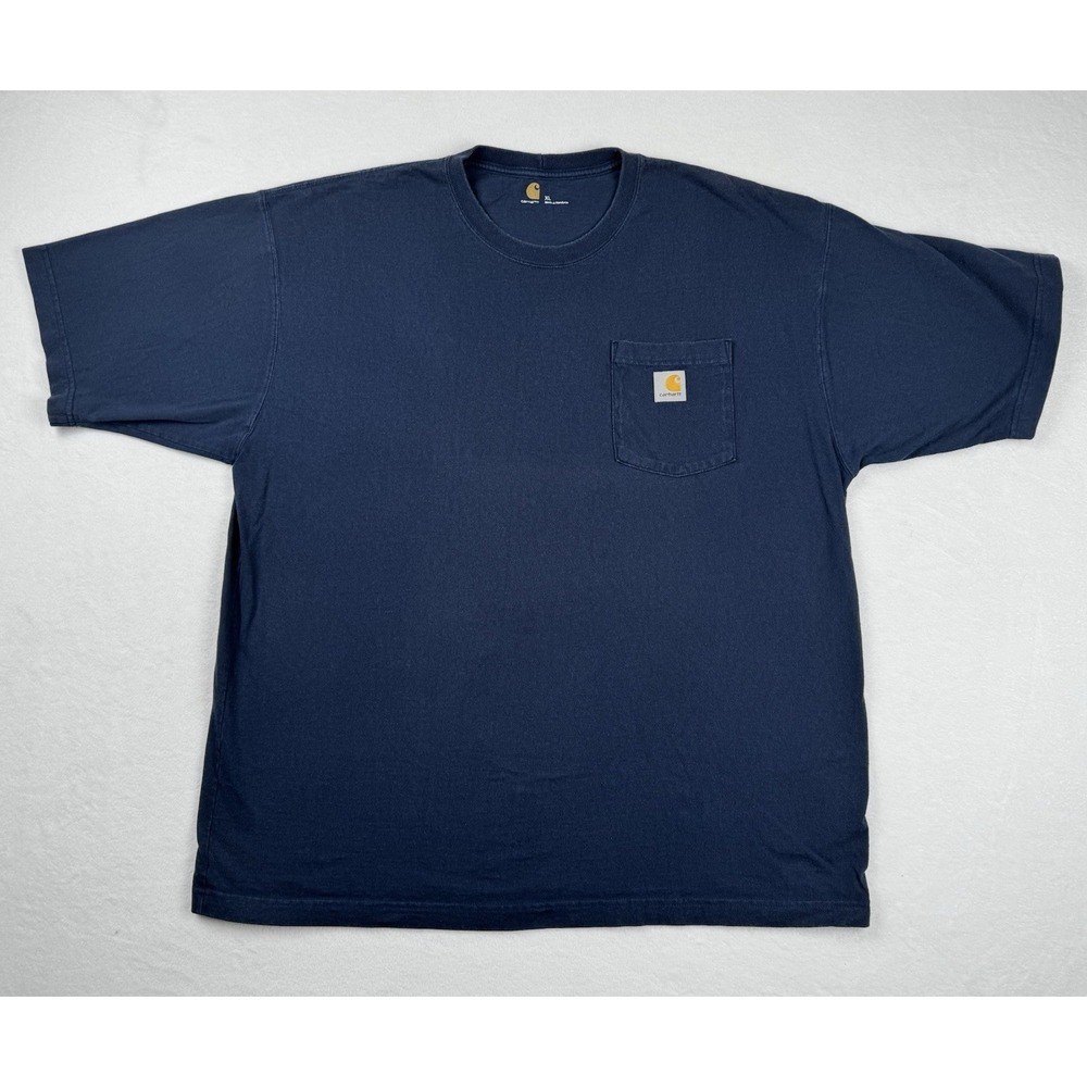 Carhartt Pocket T Shirt Navy Blue Workwear Heavyweight Size XL